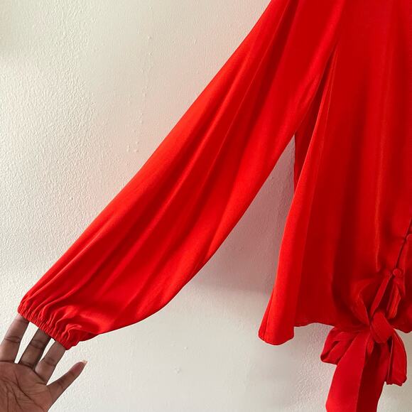 Milly Womens Silk Blend Tie Front Top Size XS Coral Stretch Casual Chic Blouse - Picture 3 of 10